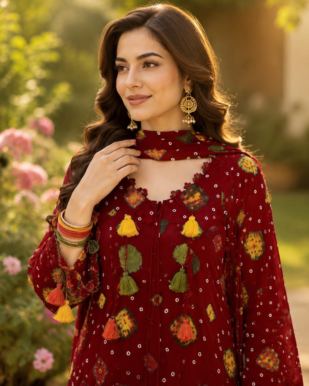 Maroon Red Printed Lawn 3 Piece Suit – Image 2