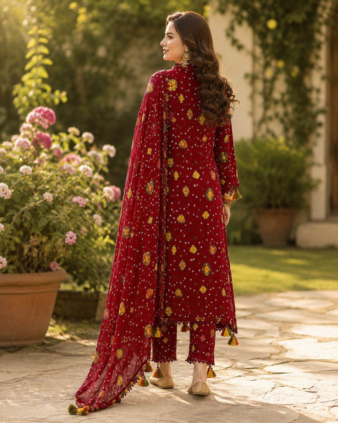 Maroon Red Printed Lawn 3 Piece Suit – Image 4