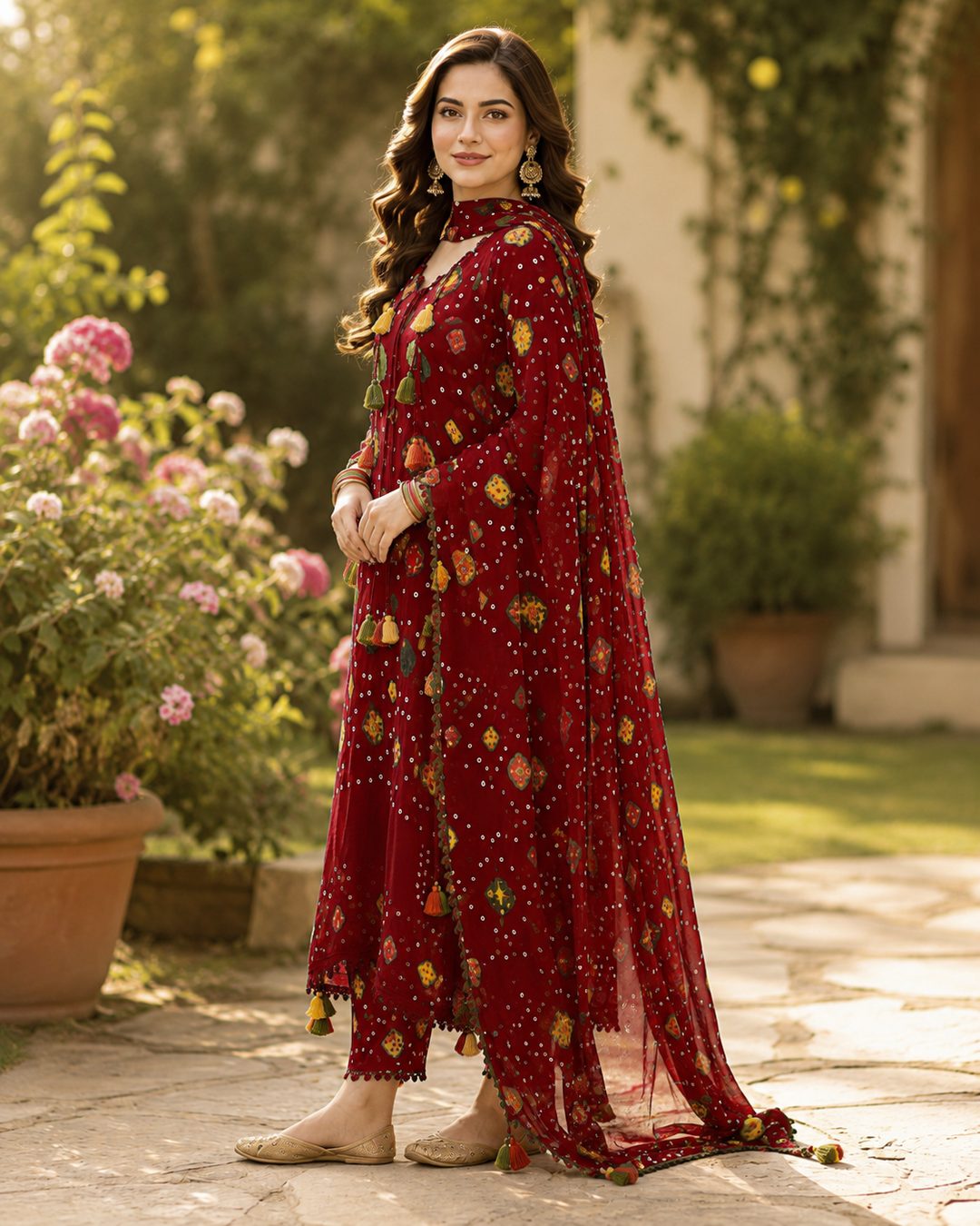 Maroon Red Printed Lawn 3 Piece Suit – Image 5