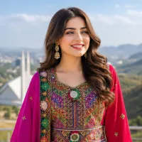 Cream And Magenta Embroidered Dress by Zariya – Image 4