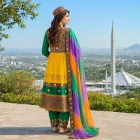  Green Multicolour Heritage Suit by Zariya – Image 2