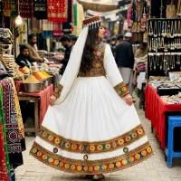 White Heritage Mirror Work Dress by Zariya – Image 3