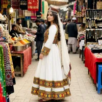 White Heritage Mirror Work Dress by Zariya – Image 4
