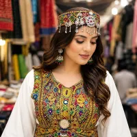 White Heritage Mirror Work Dress by Zariya – Image 2