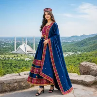 Blue Red Traditional Suit by Zariya – Image 4