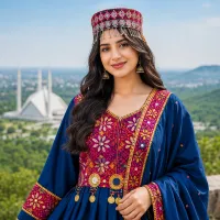 Blue Red Traditional Suit by Zariya – Image 3