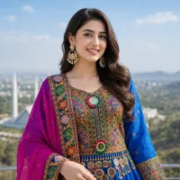 Blue And Magenta Festive Frock by Zariya – Image 2