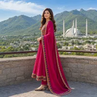 Magenta Traditional Embroidered Suit by Zariya – Image 3