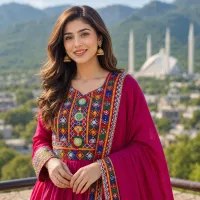 Magenta Traditional Embroidered Suit by Zariya – Image 2