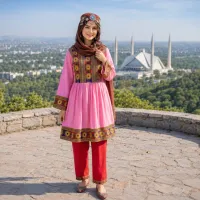 Pink Traditional Short Frock Suit by Zariya – Image 3
