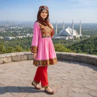 Pink Traditional Short Frock Suit by Zariya – Image 2