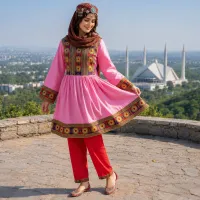 Pink Traditional Short Frock Suit by Zariya – Image 1