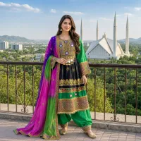 Green Black Embroidered Suit by Zariya – Image 3