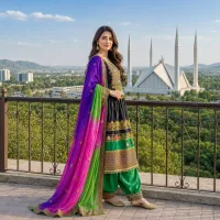 Green Black Embroidered Suit by Zariya – Image 4
