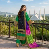Green Black Embroidered Suit by Zariya – Image 2