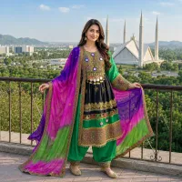 Green Black Embroidered Suit by Zariya – Image 1