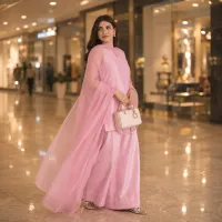 Zariya Pink Luxe Silk Suit With Sheer Dupatta – Image 2