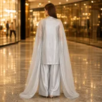  Zariya Silver Luxe Silk Suit With Sheer Dupatta – Image 3