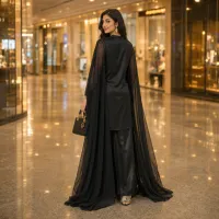 Zariya Black Luxe Silk Suit With Sheer Dupatta – Image 4