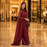 Zariya Maroon Luxe Silk Suit With Sheer Dupatta – Image 5