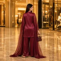 Zariya Maroon Luxe Silk Suit With Sheer Dupatta – Image 4