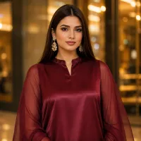 Zariya Maroon Luxe Silk Suit With Sheer Dupatta – Image 3