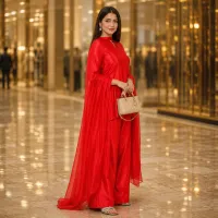 Zariya Red Luxe Silk Suit With Flowing Dupatta – Image 4
