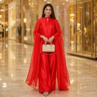 Zariya Red Luxe Silk Suit With Flowing Dupatta – Image 2