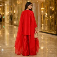 Zariya Red Luxe Silk Suit With Flowing Dupatta – Image 5