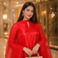 Zariya Red Luxe Silk Suit With Flowing Dupatta – Image 3