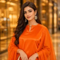 Zariya Orange Luxe Silk Suit With Sheer Dupatta – Image 4