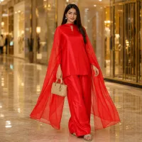 Zariya Red Luxe Silk Suit With Flowing Dupatta – Image 1