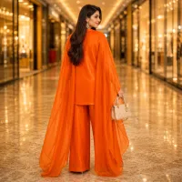 Zariya Orange Luxe Silk Suit With Sheer Dupatta – Image 3