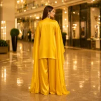 Zariya Yellow Luxe Silk Suit With Sheer Dupatta – Image 4