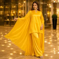 Zariya Yellow Luxe Silk Suit With Sheer Dupatta – Image 1