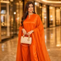 Zariya Orange Luxe Silk Suit With Sheer Dupatta – Image 5