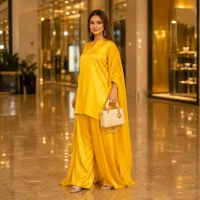 Zariya Yellow Luxe Silk Suit With Sheer Dupatta – Image 3