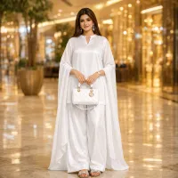 Zariya White Luxe Silk Suit With Sheer Dupatta – Image 2