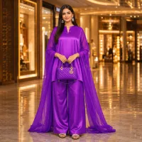 Zariya Purple Luxe Silk Suit With Sheer Dupatta – Image 2