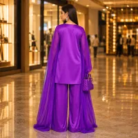 Zariya Purple Luxe Silk Suit With Sheer Dupatta – Image 5