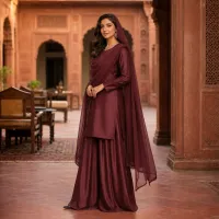 Zariya Maroon Sotton Silk 3 Piece Suit – Image 5