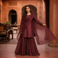 Zariya Maroon Sotton Silk 3 Piece Suit – Image 1