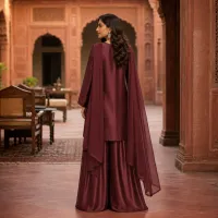 Zariya Maroon Sotton Silk 3 Piece Suit – Image 3