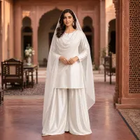 Zariya Pearl White Sotton Silk 3 Piece Suit – Image 5