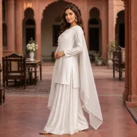 Zariya Pearl White Sotton Silk 3 Piece Suit – Image 4
