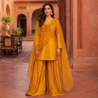 Zariya Mustard Gold Sotton Silk 3 Piece Suit – Image 4