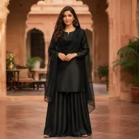 Zariya Classic Black Sotton Silk 3 Piece Suit – Image 4