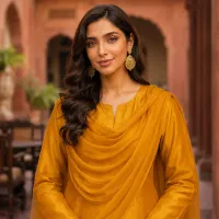 Zariya Mustard Gold Sotton Silk 3 Piece Suit – Image 3