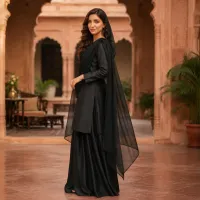 Zariya Classic Black Sotton Silk 3 Piece Suit – Image 3