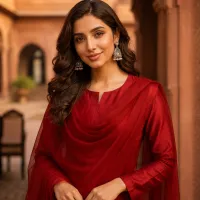 Zariya Ruby Red Sotton Silk 3 Piece Suit – Image 3
